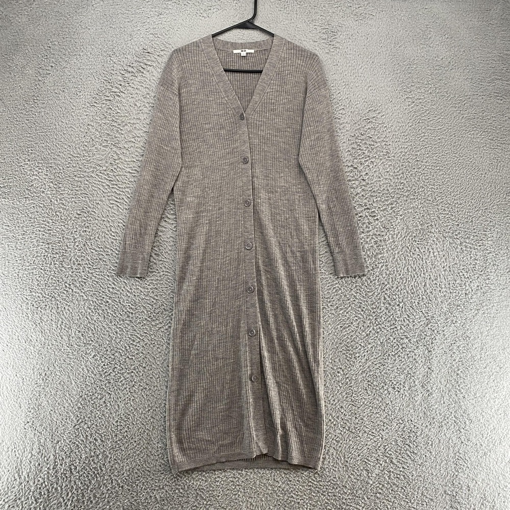 Uniqlo Midi‎ Sweater Dress Womens Small Gray Ribbed Button Front Quiet Luxury